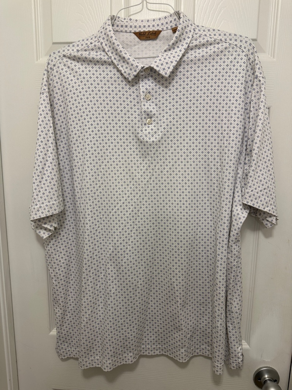 Gold Label Roundtree & Yorke White Polo with Navy Micro Print